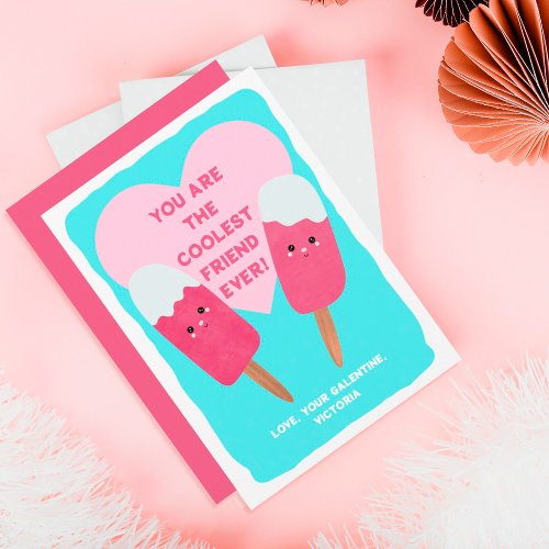 Coolest Friend Popsicle Galentines Valentines Holiday Card