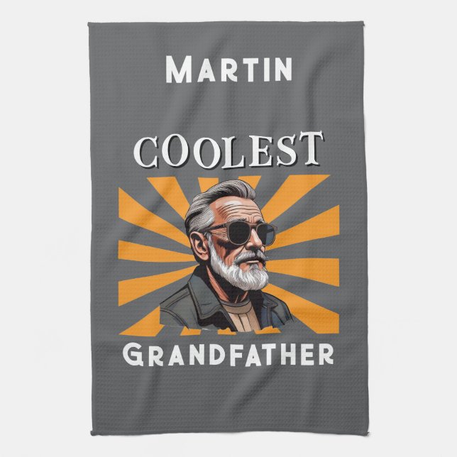 Coolest Grandfather Funny Retro Cool Sunglasses Kitchen Towel (Vertical)