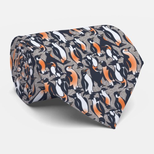 COOLEST Gray Allover Penguin Pattern Neck Tie