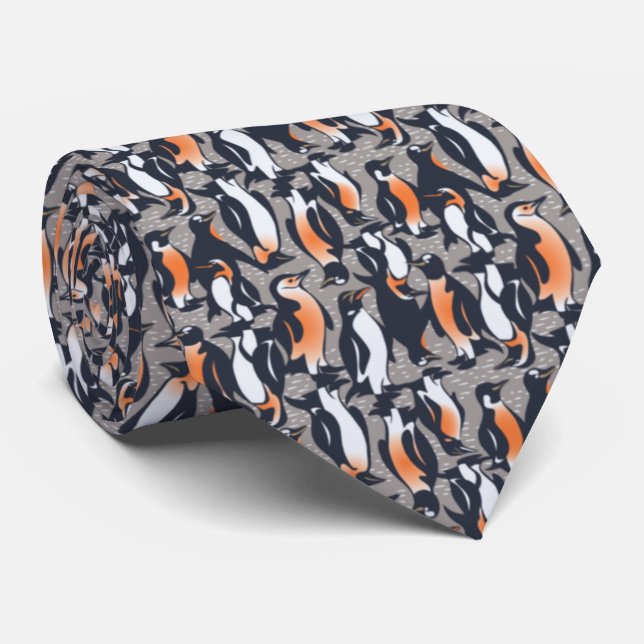 COOLEST Gray Allover Penguin Pattern Neck Tie (Rolled)