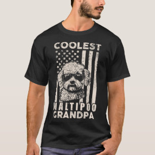 Coolest Maltipoo Grandpa American Flag Funny Dog T-Shirt