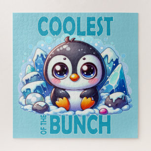 Coolest of the Bunch pun Cute baby Penguin cartoon Jigsaw Puzzle