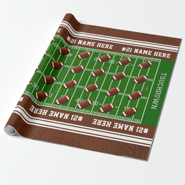 Coolest Personalized Football Wrapping Paper Roll (Unrolled)