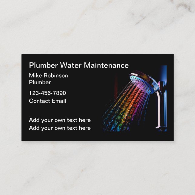 Coolest Plumber Theme Shower Water Business Cards (Front)
