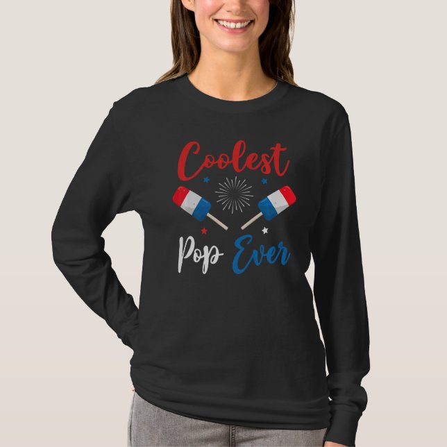 Coolest Pop Eve 4th July Ice Cream Red White Blue  T-Shirt (Front)