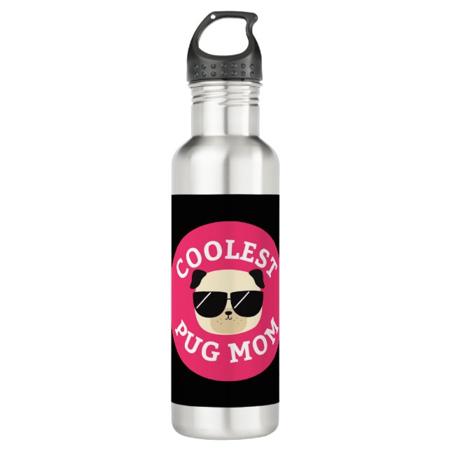 Coolest Pug Mom Stainless Steel Water Bottle (Front)
