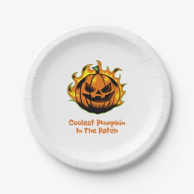 Coolest Pumpkin In The Patch Funny Halloween Men Paper Plates (Front)