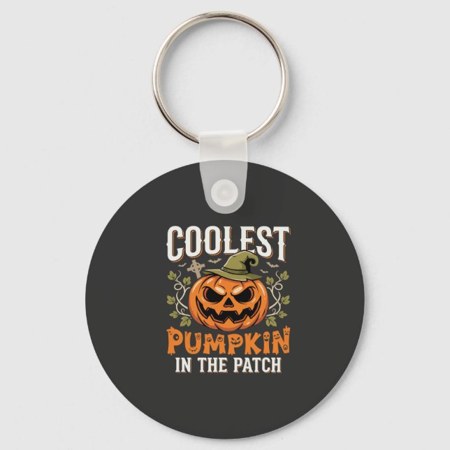 Coolest Pumpkin in the Patch Halloween Design Keychain (Front)