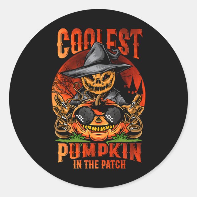 Coolest Pumpkin In The Patch Scary Jack O Lantern  Classic Round Sticker (Front)