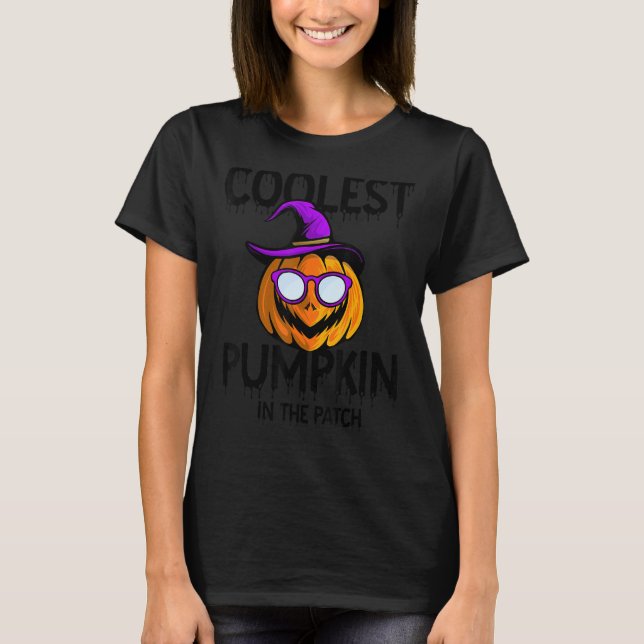 Coolest Pumpkin In The Patch Spooky Saying Hallowe T-Shirt (Front)