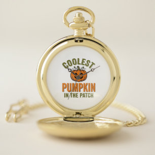 Coolest Pumpkin in the Patch Vintage Halloween Des Pocket Watch