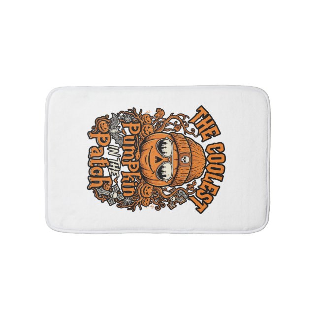 Coolest Pumpkin Patch Halloween Beanie Sunglasses Bath Mat (Front)