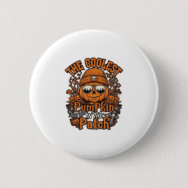 Coolest Pumpkin Patch Halloween Beanie Sunglasses Button (Front)