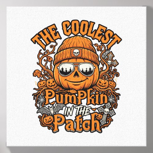Coolest Pumpkin Patch Halloween Beanie Sunglasses Canvas Photo Tile