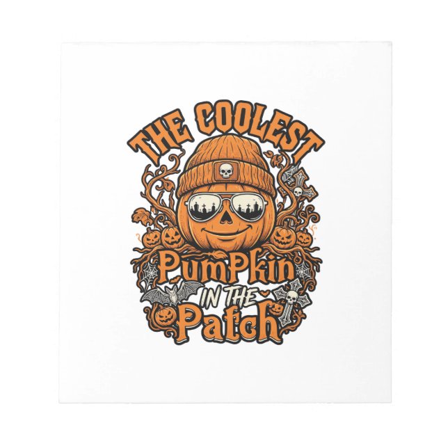 Coolest Pumpkin Patch Halloween Beanie Sunglasses Notepad (Front)