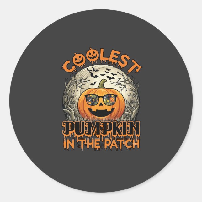 Coolest Pumpkin Patch Halloween Spooky Sunglasses_ Classic Round Sticker (Front)