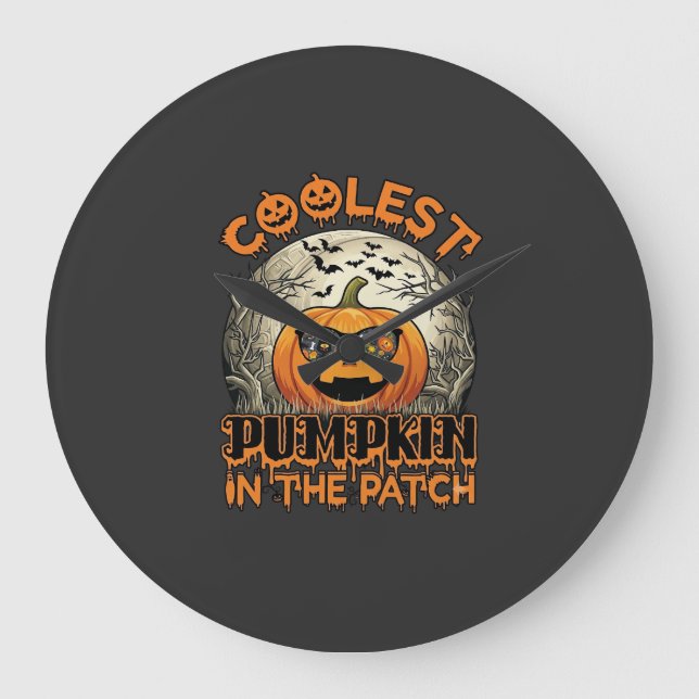 Coolest Pumpkin Patch Halloween Spooky Sunglasses_ Large Clock (Front)