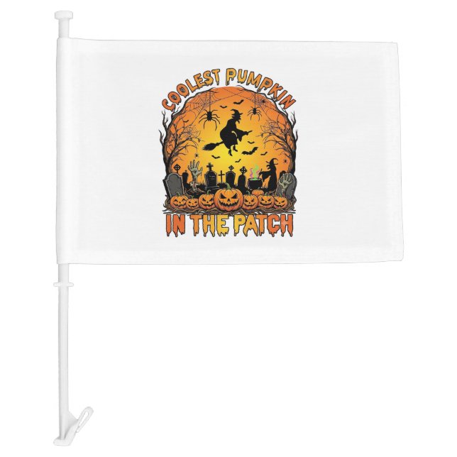 Coolest Pumpkin Patch Halloween Witch Spiders Grav Car Flag (Front)
