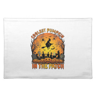 Coolest Pumpkin Patch Halloween Witch Spiders Grav Cloth Placemat