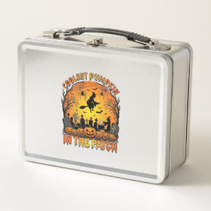 Coolest Pumpkin Patch Halloween Witch Spiders Grav Metal Lunch Box