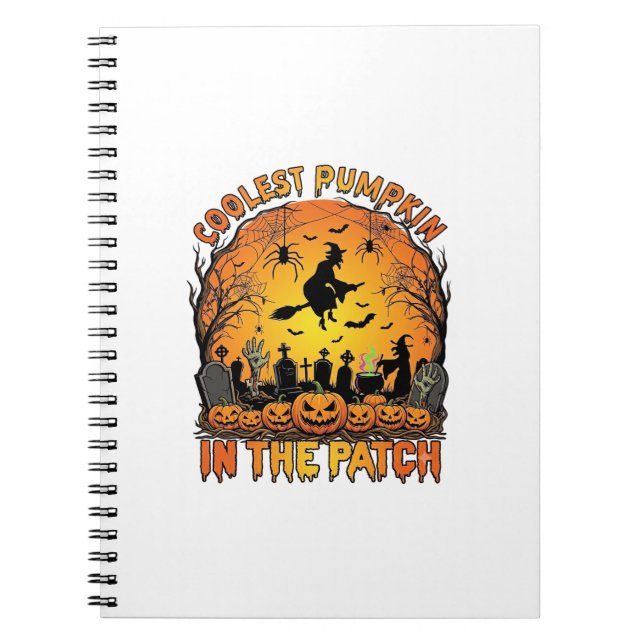 Coolest Pumpkin Patch Halloween Witch Spiders Grav Notebook (Front)