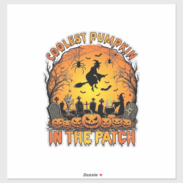 Coolest Pumpkin Patch Halloween Witch Spiders Grav Sticker (Sheet)