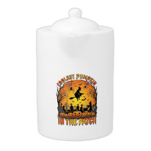 Coolest Pumpkin Patch Halloween Witch Spiders Grav Teapot