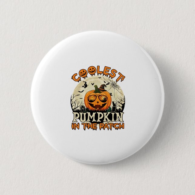 Coolest Pumpkin Patch Sunglasses Witch Hat Hallowe Button (Front)