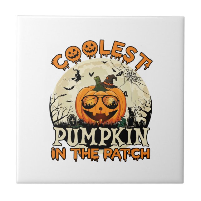 Coolest Pumpkin Patch Sunglasses Witch Hat Hallowe Ceramic Tile (Front)