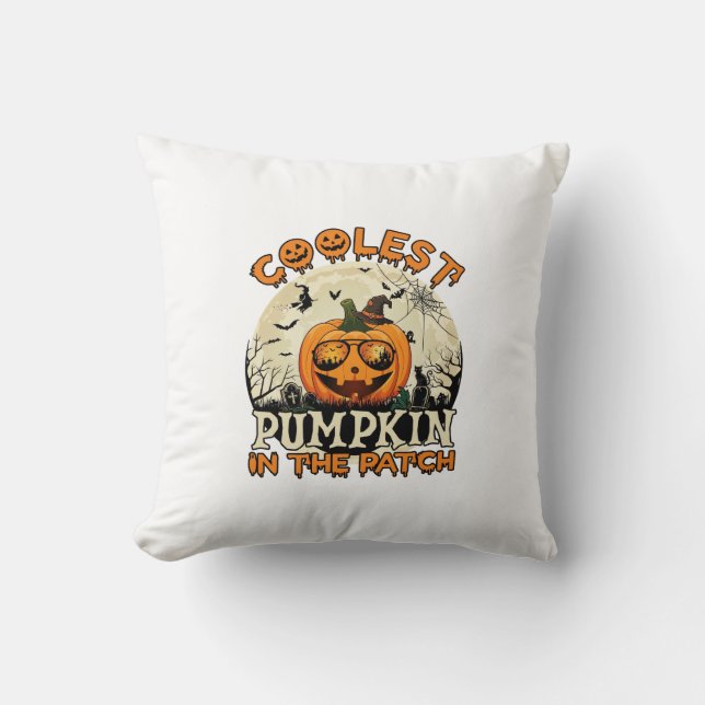 Coolest Pumpkin Patch Sunglasses Witch Hat Hallowe Throw Pillow (Front)