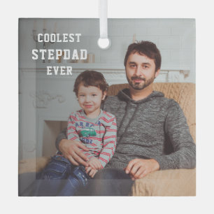 Coolest Stepdad Ever Photo Dad Personalized Glass Ornament