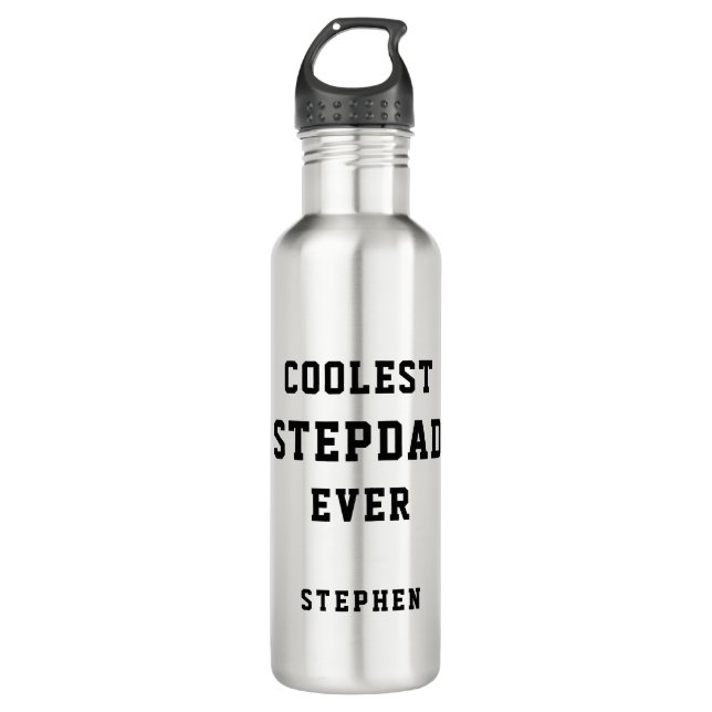 Coolest Stepdad Ever Typography Personalized Dad Stainless Steel Water Bottle (Front)