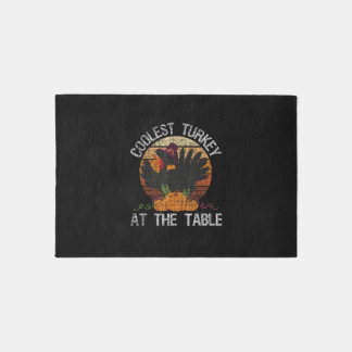 Coolest Turkey At The Table Retro Thanksgiving Fal Rug