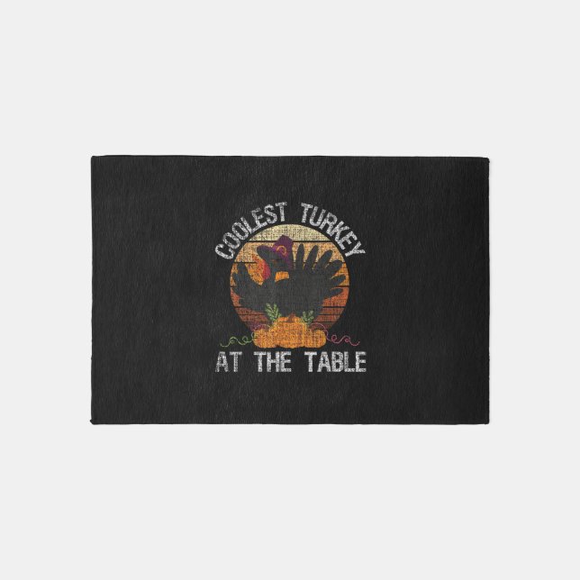 Coolest Turkey At The Table Retro Thanksgiving Fal Rug (Front)