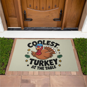Coolest Turkey At The Table Thanksgiving Dinner Doormat
