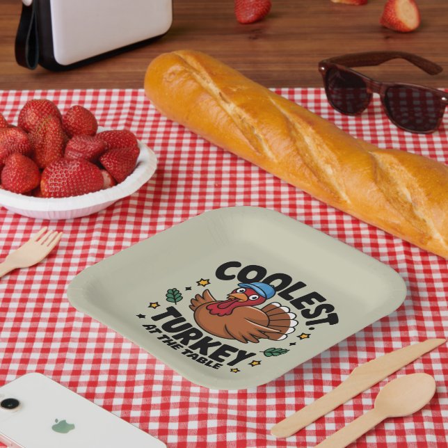 Coolest Turkey At The Table Thanksgiving Dinner Paper Plates (Picnic)