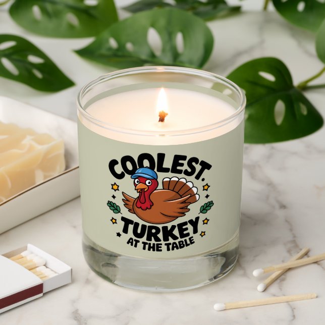 Coolest Turkey At The Table Thanksgiving Dinner Scented Candle (Lit)
