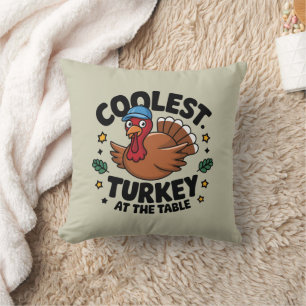 Coolest Turkey At The Table Thanksgiving Dinner Throw Pillow