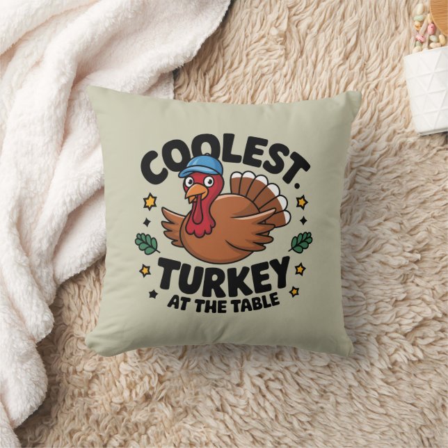 Coolest Turkey At The Table Thanksgiving Dinner Throw Pillow (Blanket)