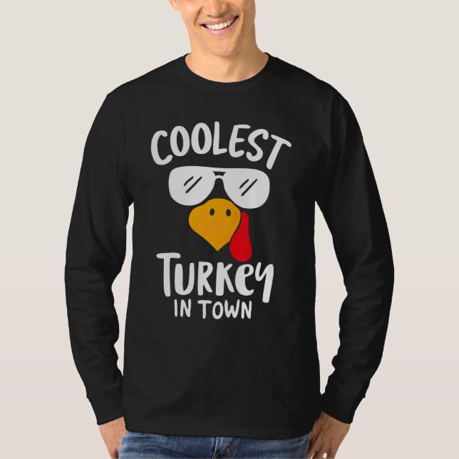 Coolest Turkey in Town Boys Thanksgiving Funny Aut T-Shirt (Front)