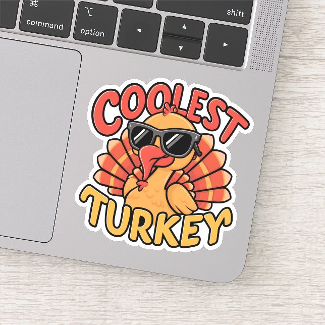 Coolest Turkey Kids Thanksgiving Sticker (Detail)