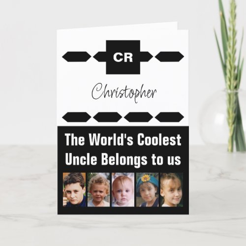 Coolest Uncle 5 photo black white birthday Card