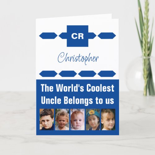 Coolest Uncle 5 photo blue white birthday Card