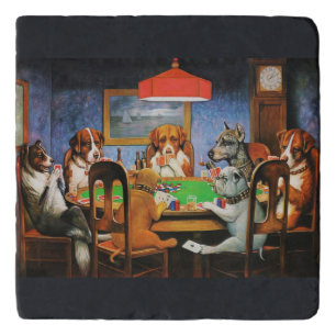 Coolidge Classic Vintage Dog Poker Game Art Trivet