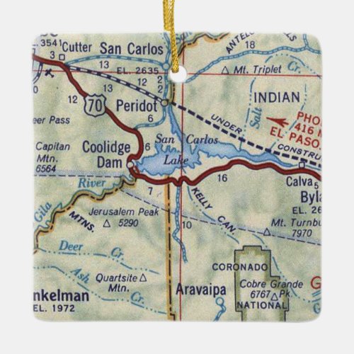 Coolidge Dam Vintage Map Ceramic Ornament