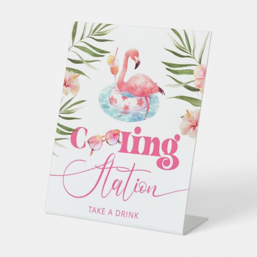 Cooling station Pool birthday party flamingo Pedestal Sign