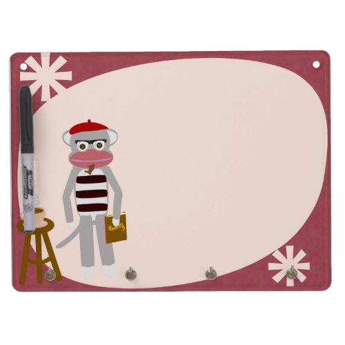 Coolsville Beatnik Sockmonkey Dry Erase Board With Keychain Holder