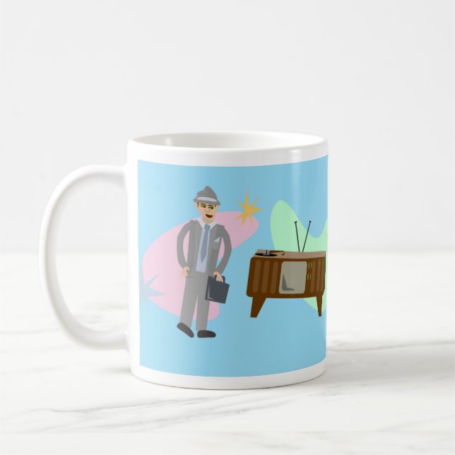 Coolsville Retro Swanky Sixties Characters Pattern Coffee Mug (Left)