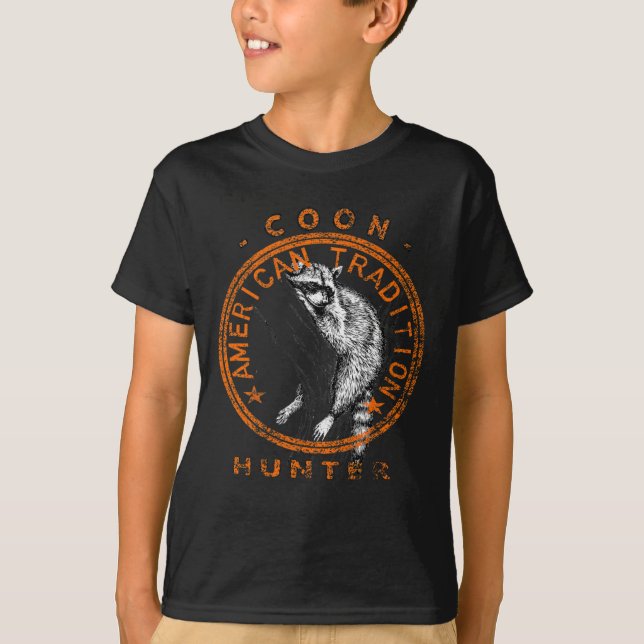 Coon Hunter American Patriotic Raccoon Hunting Tra T-Shirt (Front)