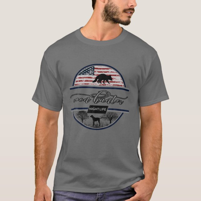 Coon Hunter - Night Life - American Hunting T-Shirt (Front)